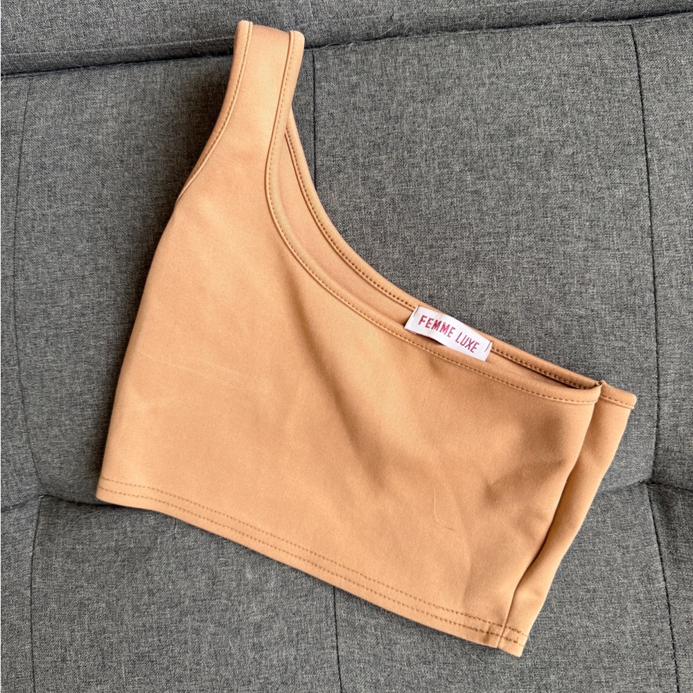 Femme Luxe Tan One-Shoulder Top